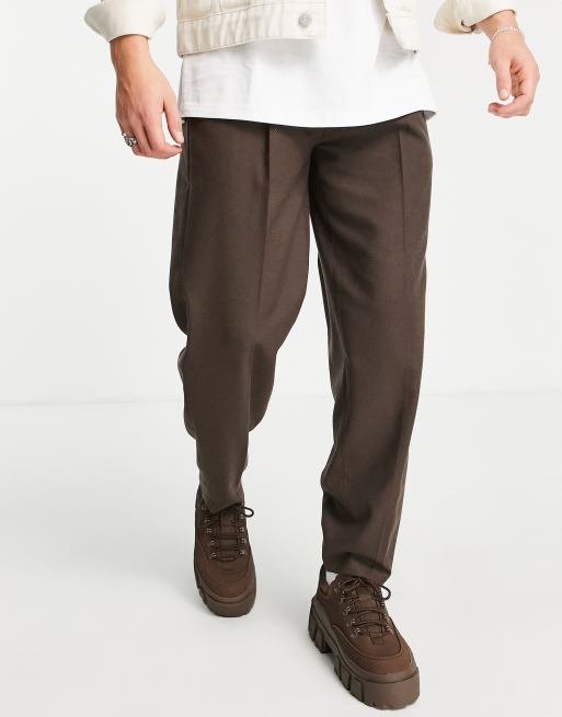 ASOS DESIGN oversized tapered trousers in brown
