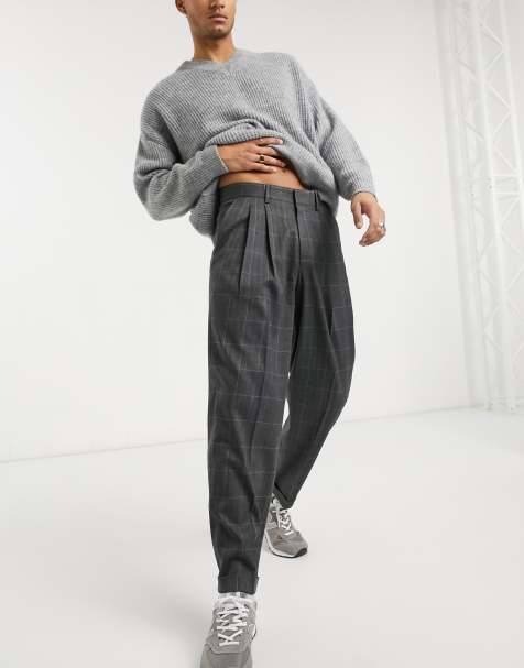 ASOS DESIGN oversized tapered wool-blend smart pants in plaid - view 1