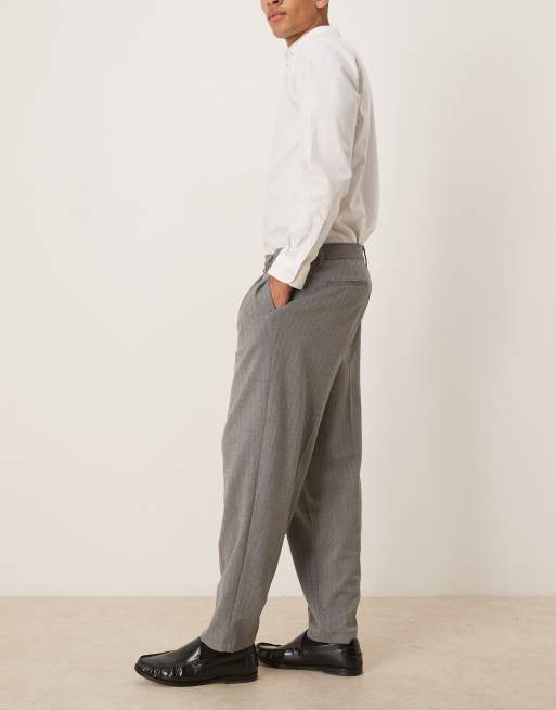 ASOS DESIGN oversized tapered wool-look pants with pleat detail in grey, 3 of 5