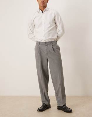 Asos Design Oversized Tapered Wool Look Trousers With Pleat Detail In Gray