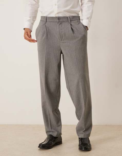ASOS DESIGN oversized tapered wool look trousers with pleat detail in grey - view 1