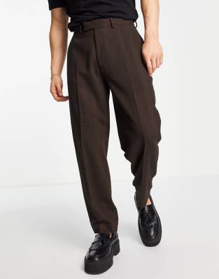 ASOS DESIGN oversized tapered wool mix herringbone smart pants