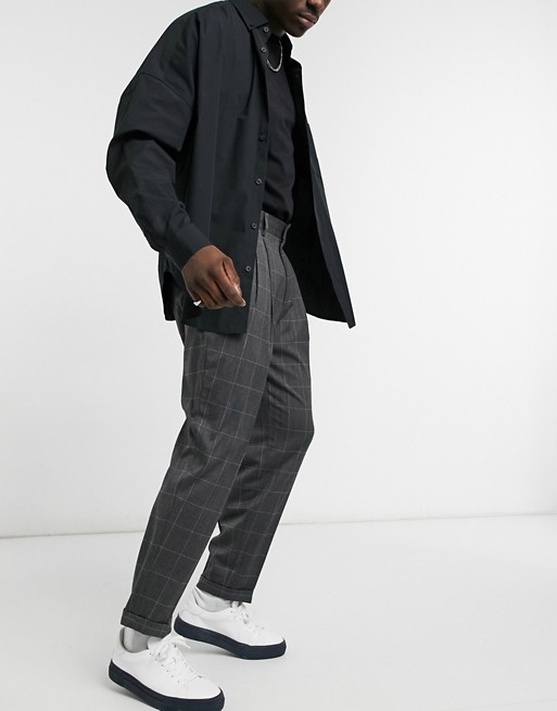 ASOS DESIGN oversized tapered smart trousers in check