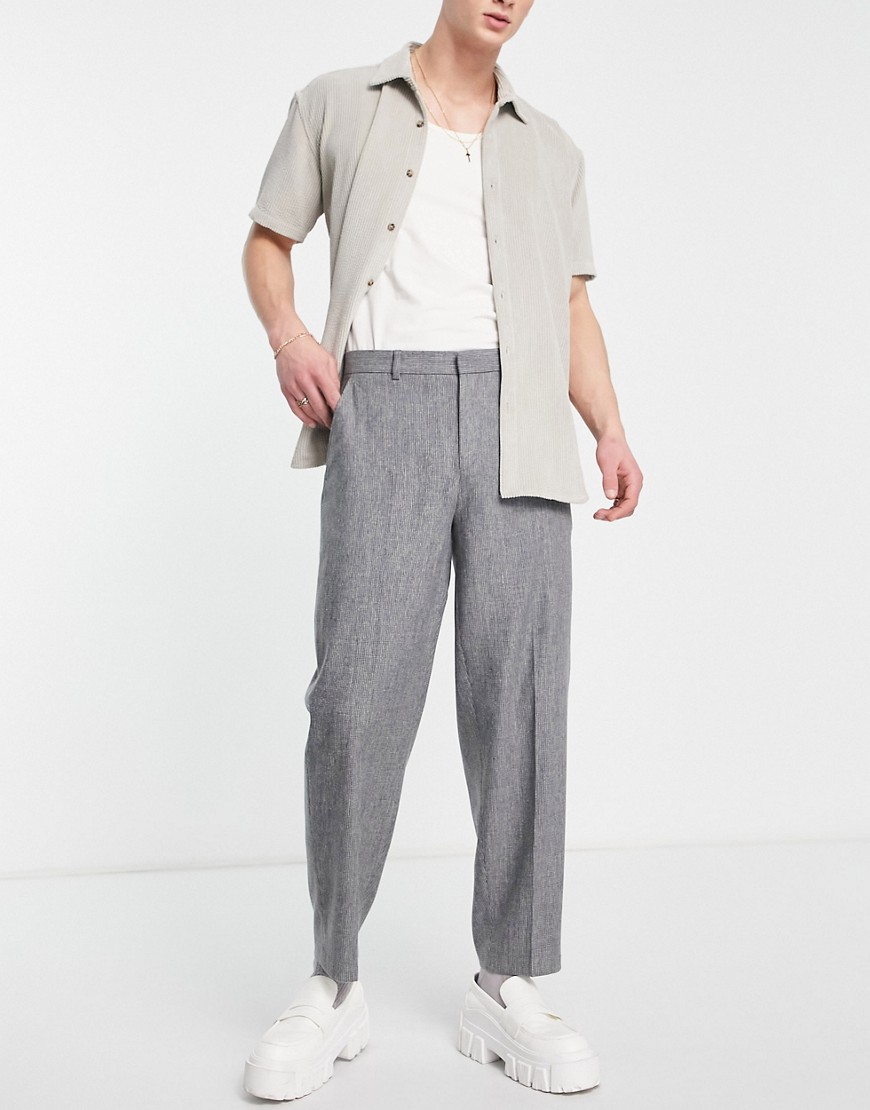 ASOS DESIGN oversized tapered wool mix smart trousers in puppytoooth-Grey