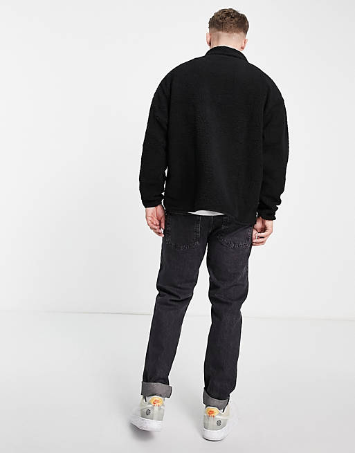 ASOS DESIGN oversized teddy borg half zip sweatshirt in black