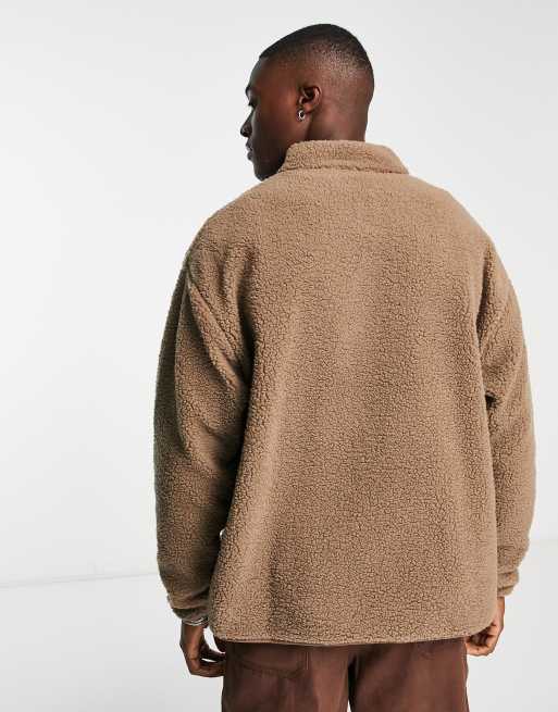 ASOS DESIGN oversized teddy borg half zip sweatshirt in camel