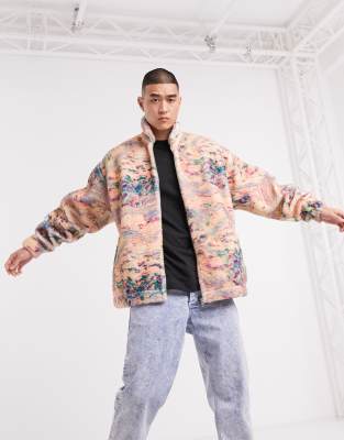 Asos Design Oversized Teddy Borg Harrington In All Over Marble Print Asos