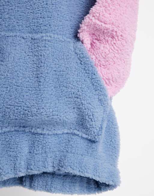 ASOS DESIGN oversized teddy borg hoodie in pastel color block