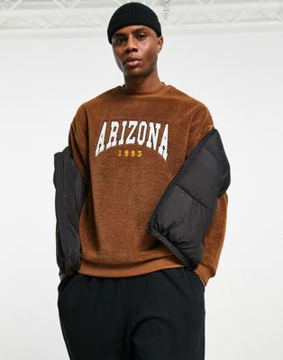 ASOS DESIGN oversized teddy borg sweatshirt with Arizona embroidery