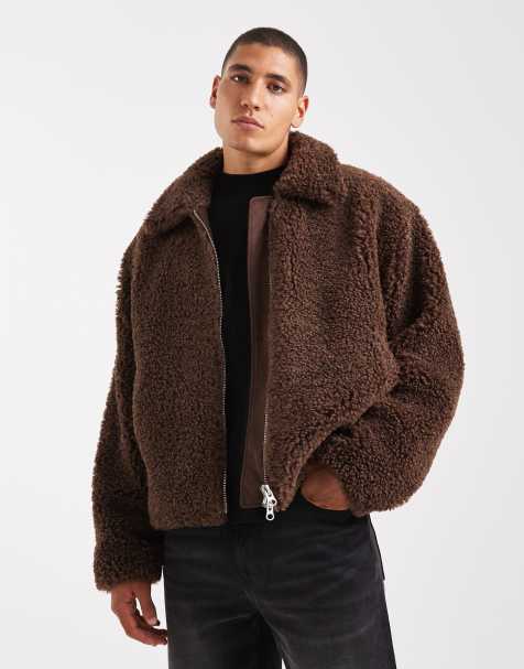 ASOS DESIGN oversized teddy coach jacket in brown - view 1
