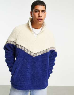 ASOS DESIGN oversized teddy fleece sweatshirt with chevron detail-Multi