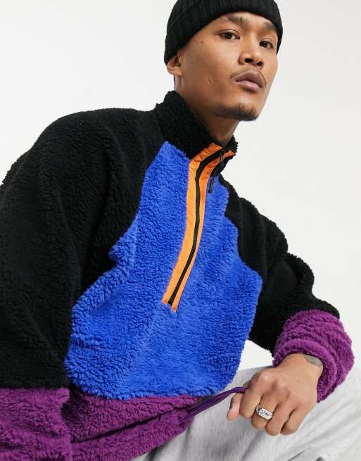 Loose color block half zip best sale sweatshirt