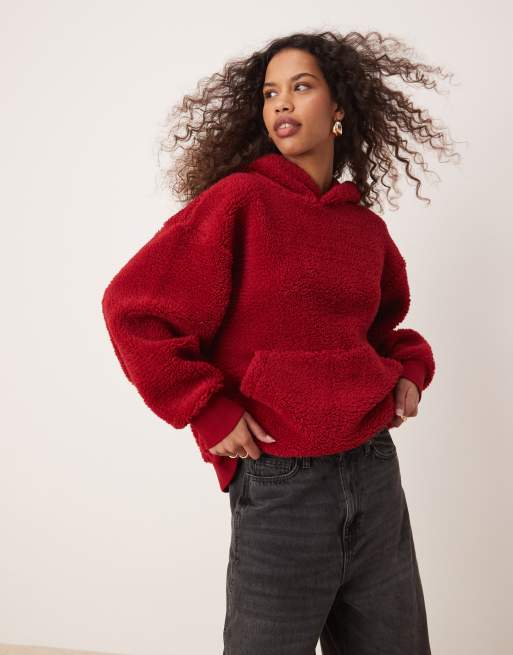 ASOS DESIGN oversized borg hoodie in red