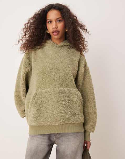 ASOS DESIGN oversized teddy hoodie in sage green - view 1