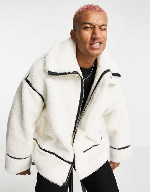 ASOS DESIGN oversized teddy jacket in white