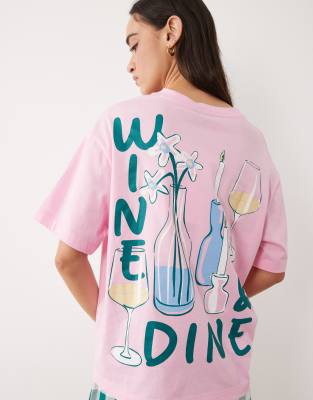 ASOS DESIGN oversized tee and short pyjama set with wine and dine graphic