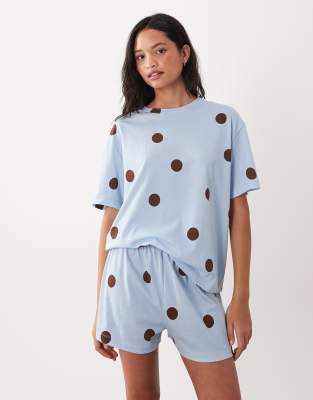 Asos Design Oversized Tee And Shorts Pajama Set In Blue