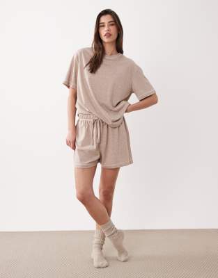 ASOS DESIGN oversized tee and shorts pajama set in heathered brown