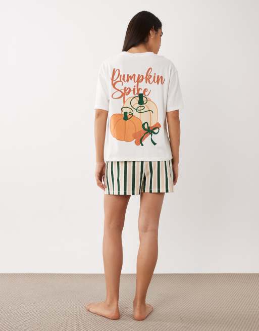 ASOS DESIGN oversized tee and shorts pajama set in pumpkin spice print, 3 of 4