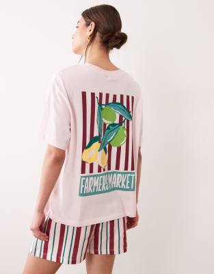 Asos Design Oversized Tee And Shorts Pajama Set With Farmers Market Graphic In Pink