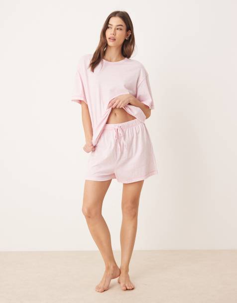 ASOS DESIGN oversized tee and shorts pyjama set in pink marl - view 1