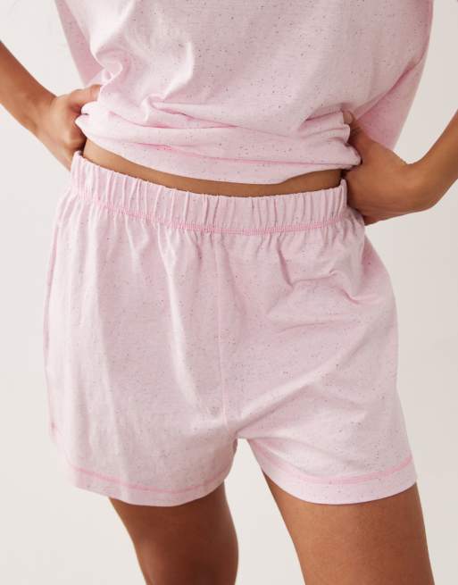 ASOS DESIGN oversized tee and shorts pyjama set with contrast overlock stitch in pink neppy, 2 of 4