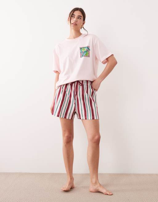ASOS DESIGN oversized tee and shorts pyjama set with farmers market graphic in pink, 2 of 4