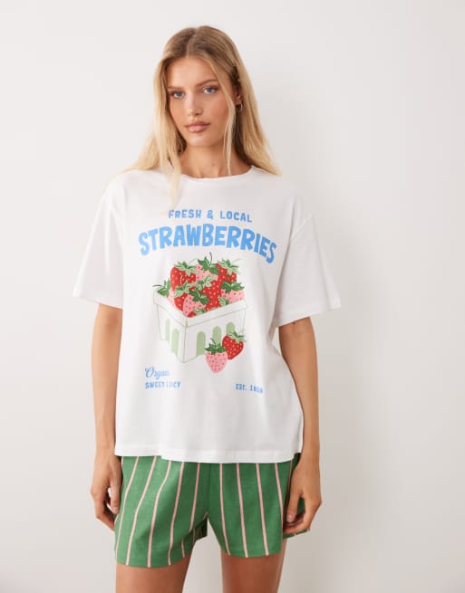 ASOS DESIGN oversized tee and stripe short pyjama set with strawberry graphic, 2 of 4
