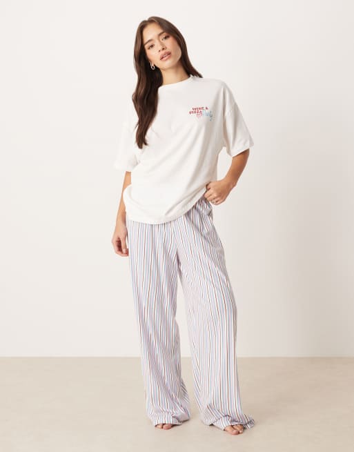 ASOS DESIGN oversized tee and wide leg jersey pants pyjama set in pizza & wine graphic, 2 of 4