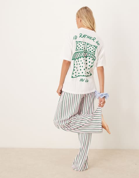 ASOS DESIGN oversized tee and wide leg pants in stripe bed graphic - view 1