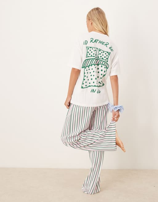 ASOS DESIGN oversized tee and wide leg pants in stripe bed graphic