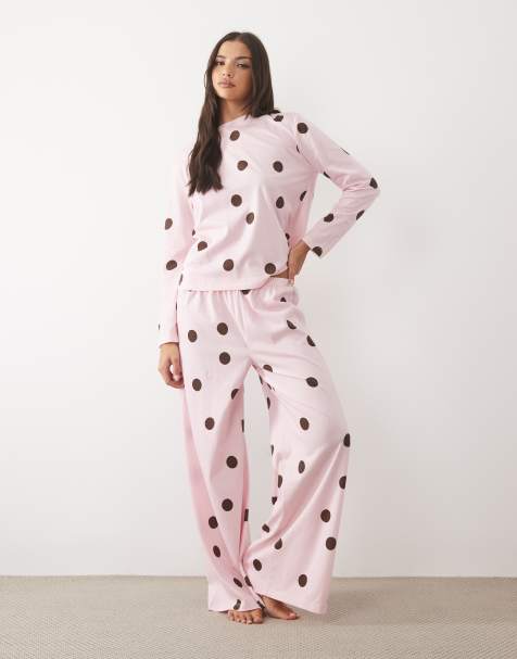 ASOS DESIGN oversized tee and wide leg trouser pyjama set in pink spot print - view 1