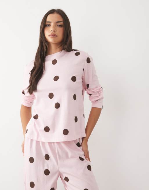 ASOS DESIGN oversized tee and wide leg trouser pyjama set in pink spot print, 3 of 4