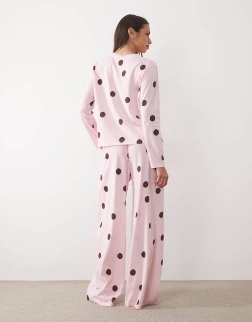ASOS DESIGN oversized tee and wide leg trouser pyjama set in pink spot print, 4 of 4