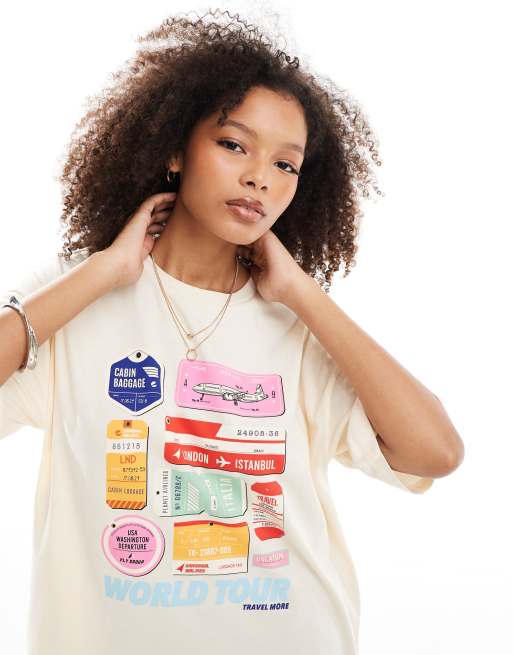 ASOS DESIGN oversized tee in lemon with luggage tag graphic in ecru