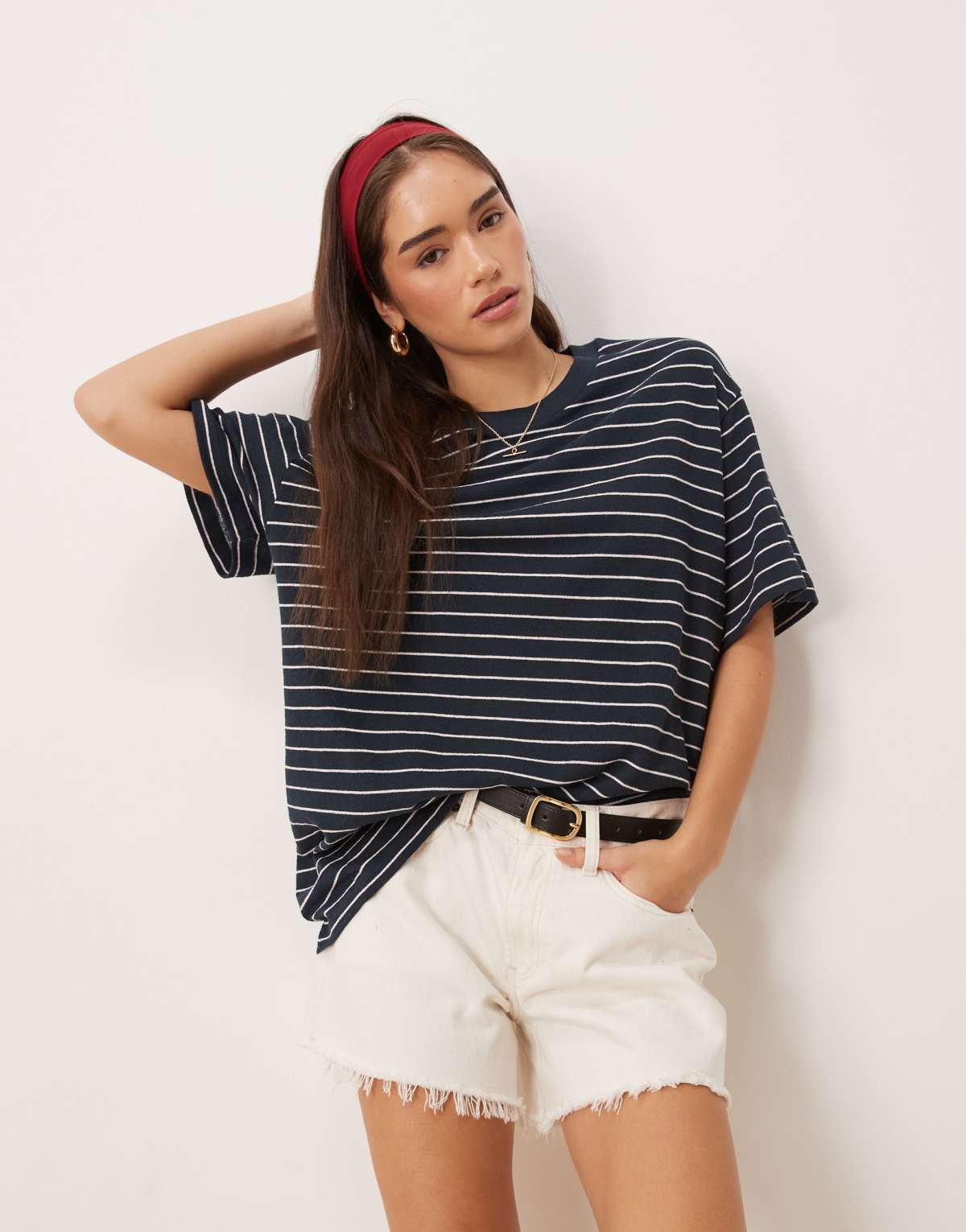 ASOS DESIGN oversized tee in textured navy stripe