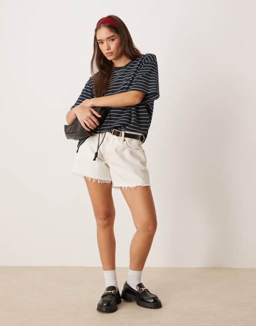 ASOS DESIGN oversized tee in textured navy stripe, 2 of 4