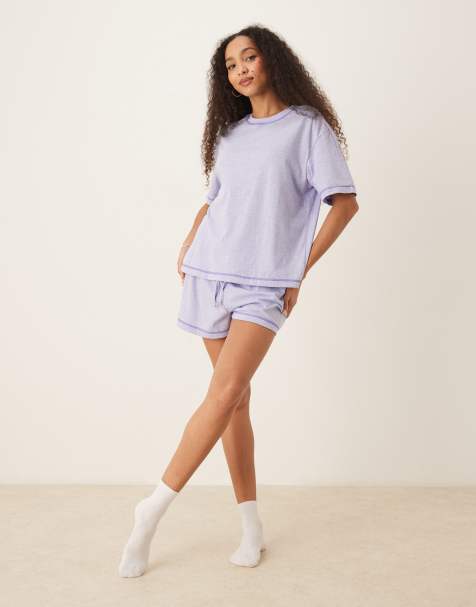 ASOS DESIGN oversized tee & short pyjama set in lilac marl - view 1
