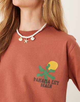 Asos Design Oversized Tee With Abstract Vacation Graphic In Brown