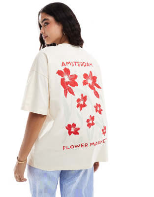 Shop ASOS DESIGN oversized tee with amsterdam flower graphic in ecru Online – Trendy & Affordable Fashion