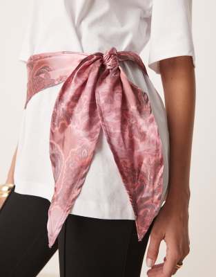 Asos Design Oversized Tee With Bandana Cinched Waist In White