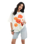 [ASOS DESIGN] ASOS DESIGN oversized tee with blurred floral graphic in ecru-White XS Ecru