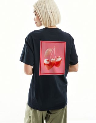 ASOS DESIGN oversized tee with cherry graphic in black