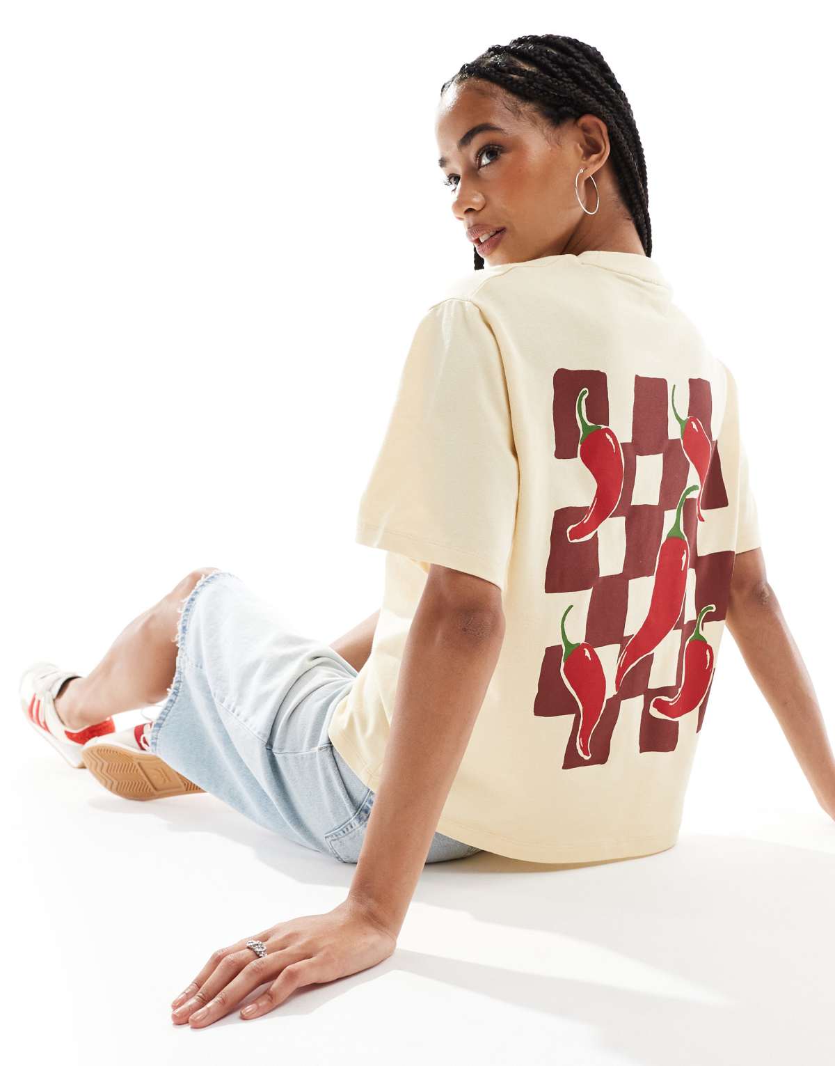 ASOS DESIGN oversized tee with chilli graphic in buttermilk