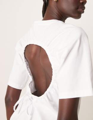 ASOS DESIGN oversized tee with drawstring back detail in white