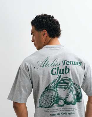 Asos Design Oversized Tee With Dunlop Tennis Graphics In Gray