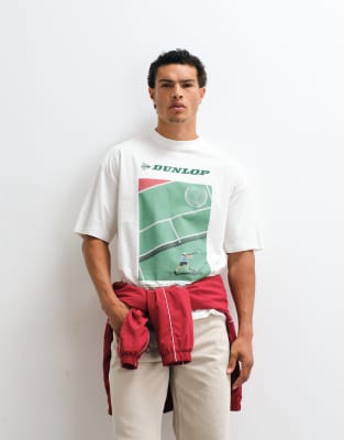 Asos Design Oversized Tee With Dunlop Tennis Print In White