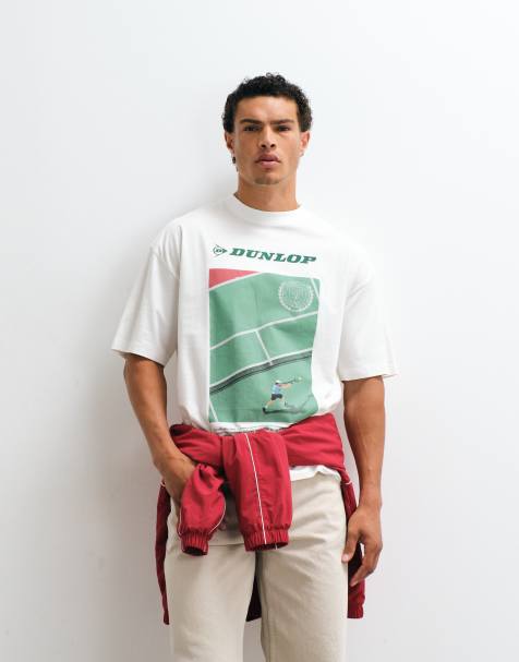 ASOS DESIGN oversized tee with Dunlop Tennis print in white - view 1
