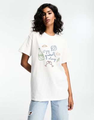 ASOS DESIGN oversized tee with enjoy yourself oversized graphic in white