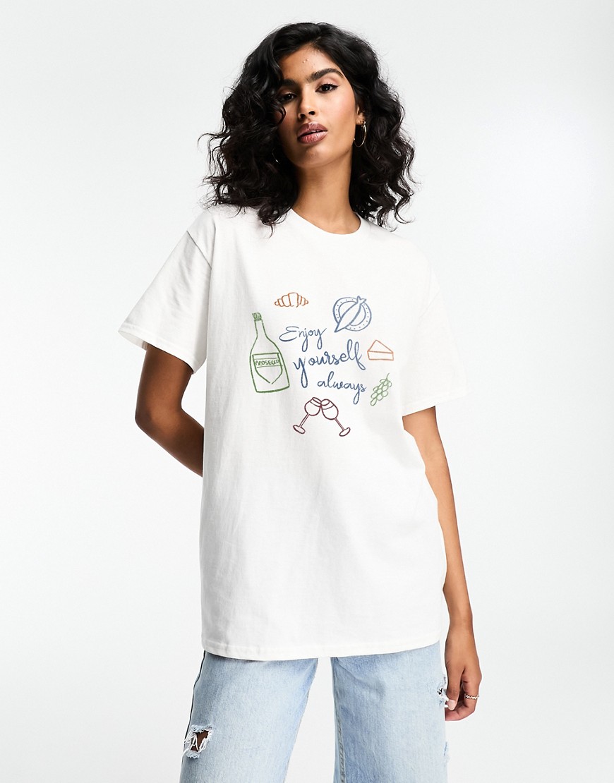 ASOS DESIGN oversized tee with enjoy yourself oversized graphic in white